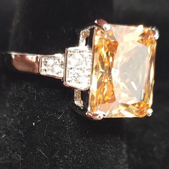 Princess Cut Champagne & Cubic Zirconia Rose Gold Ring Gift Silver Womens Size 7 - Picture 10 of 11